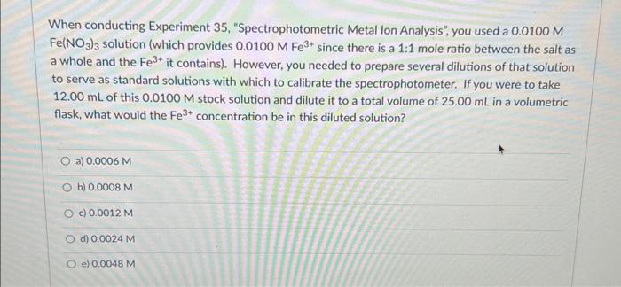 Experiment 35 spectrophotometric metal ion analysis